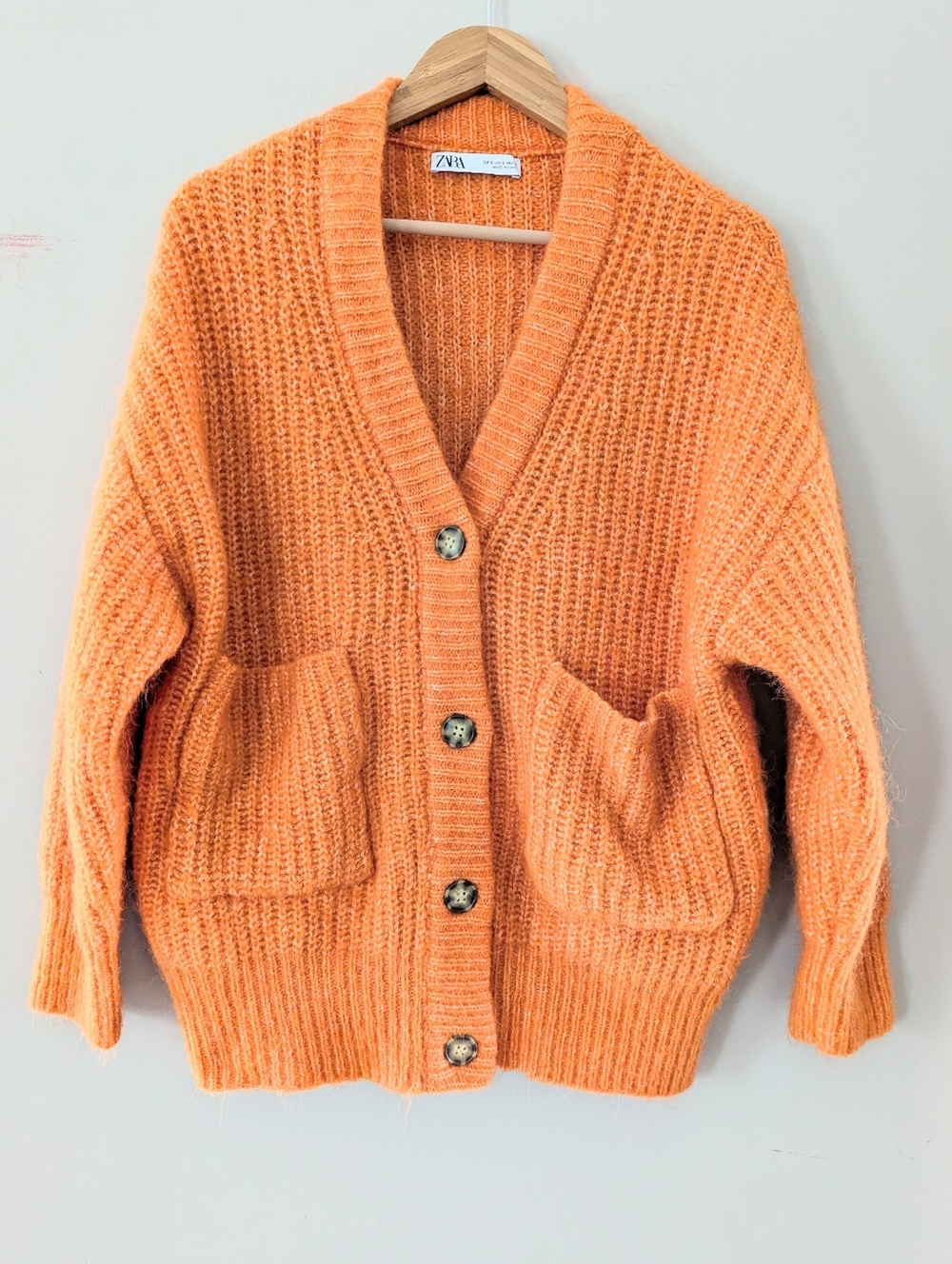 Zara Orange Alpaca Blend Chunky Cardigan Sweater Small Oversized